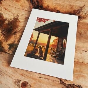Golden Retriever Dog Sitting on a porch Photo Print 8x10 Matted to 11x14
